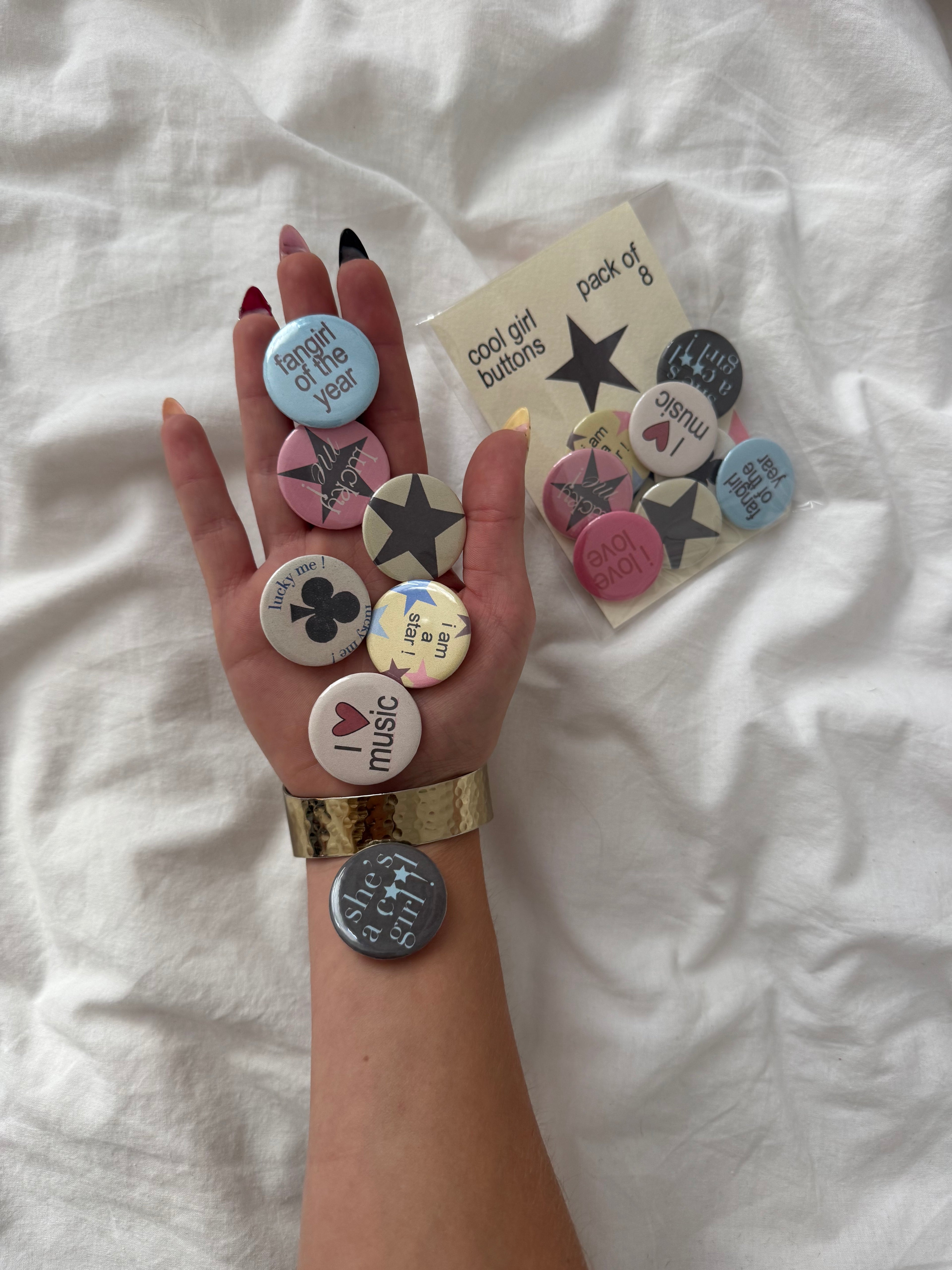 cool girl buttons - pack of 8